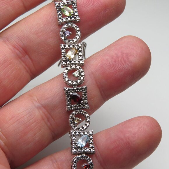 *925 Sterling Silver Multi Gemstone Bracelet - Picture 2 of 8